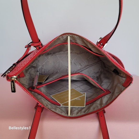 MICHAEL KORS Jet Set East West Top-Zip Signature Logo Tote Bag- Geranium color⭐ - Picture 12 of 16